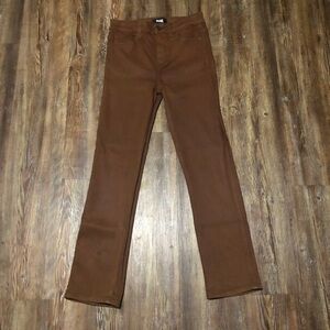 Paige Pants Women's 25 Cindy Straight Leg in Cognac Luxe Coated Brown High Rise